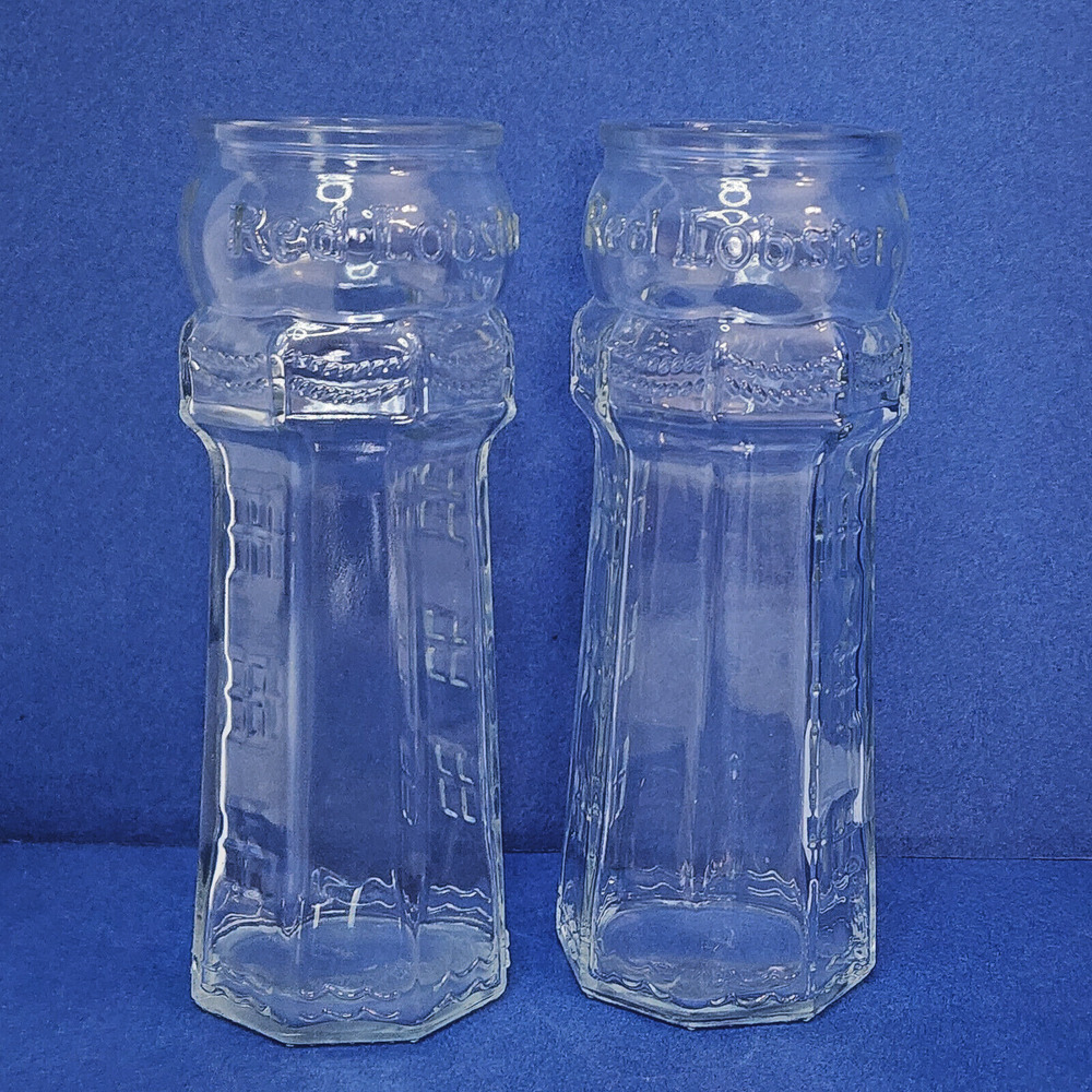 Vintage RED LOBSTER Tall/7.5" Collector's Lighthouse Drink Glasses - Set of 2